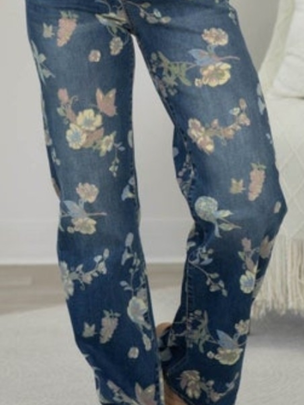 Floral Print Dark Blue Women's Jeans